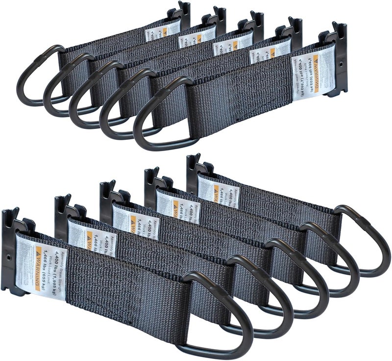 MorScan 10 Pack E-Track 2" x 6" Rope Tie-Offs, Black Tie Off Strap w/D Ring, E Track Tie Down Anchors for Load Securement Tie-Down in Flatbeds, Trucks, Enclosed Trailers, Vans, Cars, Pickups - Image 1